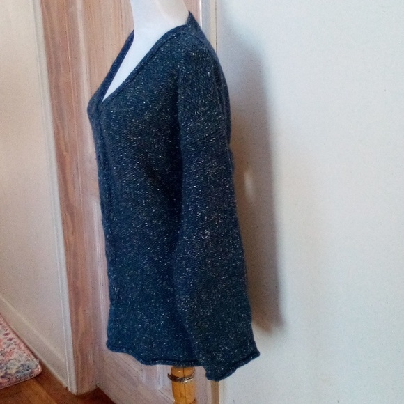 VGUC - BURBERRYS Ladies' Navy Fleck Wool/Silk V-Neck Sweater Size M/L - Picture 5 of 11